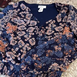 Floral Navy and Orange Women's Top